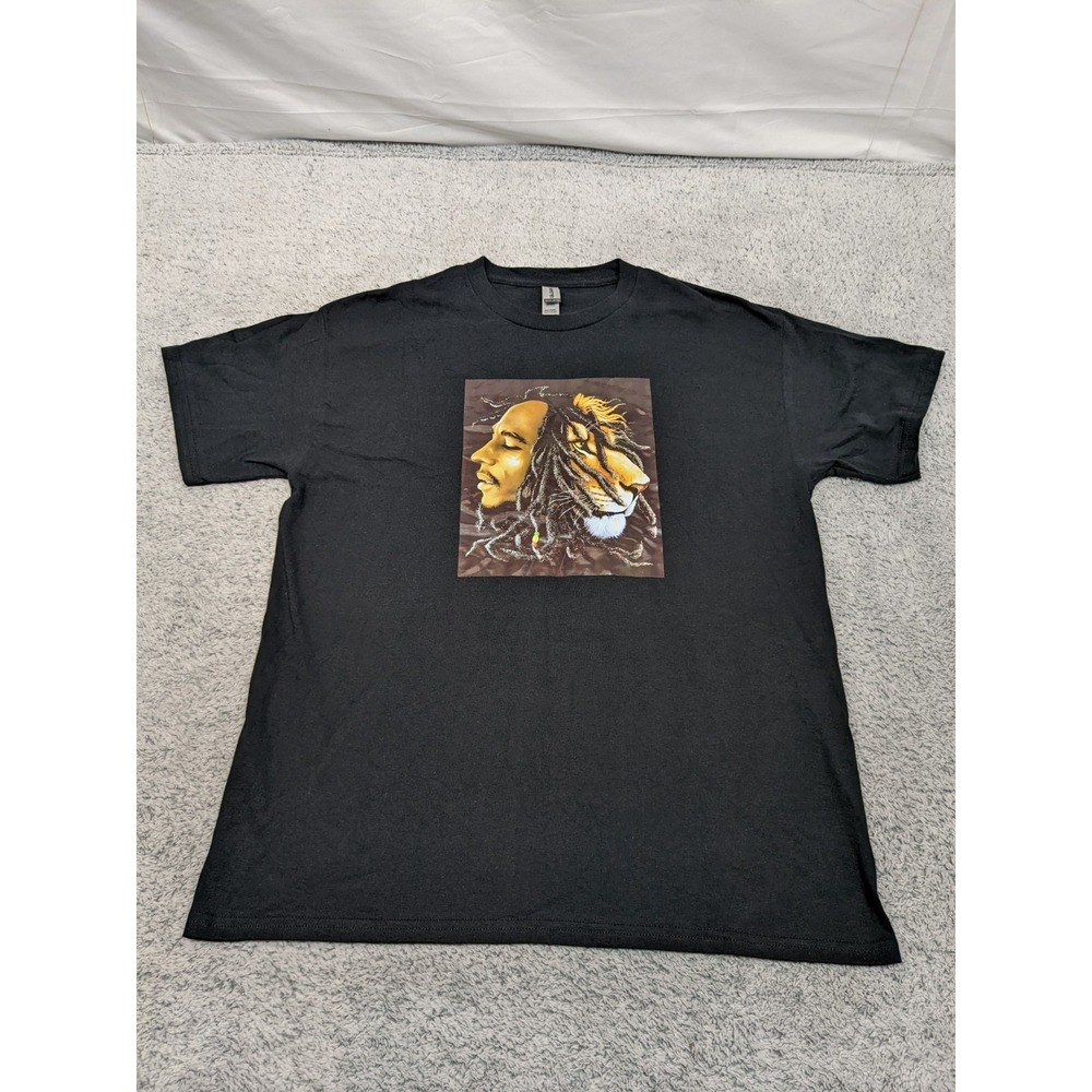 Bob Marley Shirt Mens Large Rasta Lion‎ Black Reggae Cotton Zion